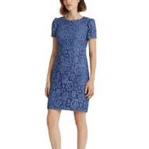 Lauren Ralph Lauren (Black Label) Dusty Blue Lace Sheath Midi Dress Size 12